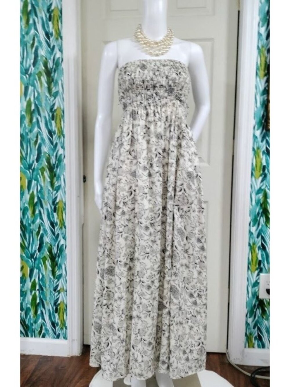 ASTR the Label Floral Print Maxi Linen Dress With Smocked Bodice Back Tie S - Picture 11 of 11